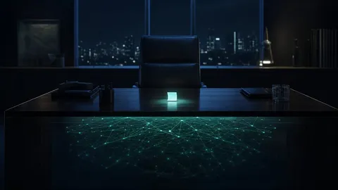 An executive office in deep blue, a metaphor for the hidden cost of AI in a mid-sized company