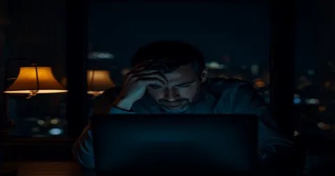 Dirigeant épuisé à son bureau le soir, illustrant la fatigue décisionnelle du dirigeant